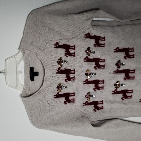 J crew wool lama and beaded sweater, chunky knit, crew neck, holiday, women's XS - Picture 2 of 7